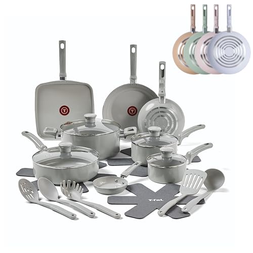 La Mejor Lista de Bateria T Fal Walmart - 5 favoritos. 40 T-Fal Bateria de Cocina Refresh de Cerámica, con Sartenes y Ollas antiadherentes, 20 piezas, sin PFOA y PTFE, Apto para horno, Color Gris, C486SK64