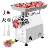 Molinillo de carne comercial, 250 kg/h, máquina eléctrica de salchichas, picadora de carne de acero inoxidable de 1100 W con 2 cabezales de molienda y 2 cuchillas, 218 R/min para carne, verduras