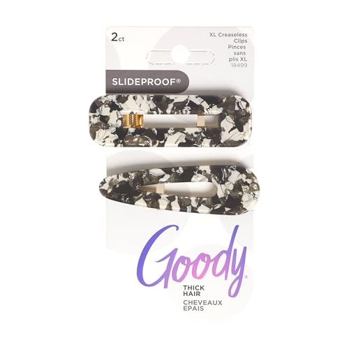 Goody SlideProof Resin Hinge Hair Clip Set, 2 Ct, XL-sized Printed Black Clips for Styling, Quick & Easy Creaseless Styling, Accessories for Women & Men, For Medium to Thick Hair