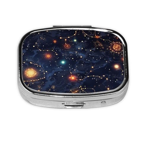 ピルボックス 星座 地図 スクエア ピルケース ミニ メタル トラベル ピルボックス 財布用 小型 かわいい 2コンパートメント 薬 ピルオーガナイザー ポータブル ピル 容器 ホルダー 毎日の薬 ビタミン