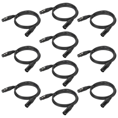 Eyeshot 3.2ft / 1m DMX Cable, 10PCS 3 Pin DMX Cables DMX Wires, DMX512 XLR Male to Female Stage...