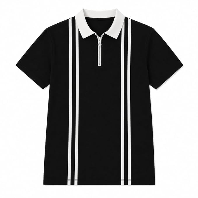 spatula Men's Polo Neck Half Sleeves T-Shirt, Vertical Striped, Quarter Zip-picture-21