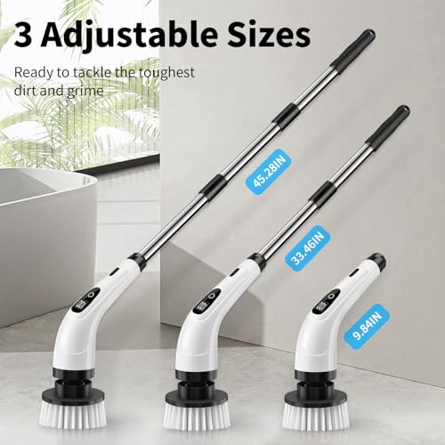 Image of GOXAWEE Electric Spin Scrubber, Cordless Cleaning Brush with 8 Replaceable Brush Heads, Power Shower Scrubber with Long Handle for Bathroom, Tub, Tile, Floor (White)