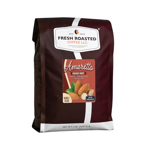 Fresh Roasted Coffee, Amaretto Flavored Whole Bean Coffee, Medium Roast, Kosher, 5 lb (80 oz)
