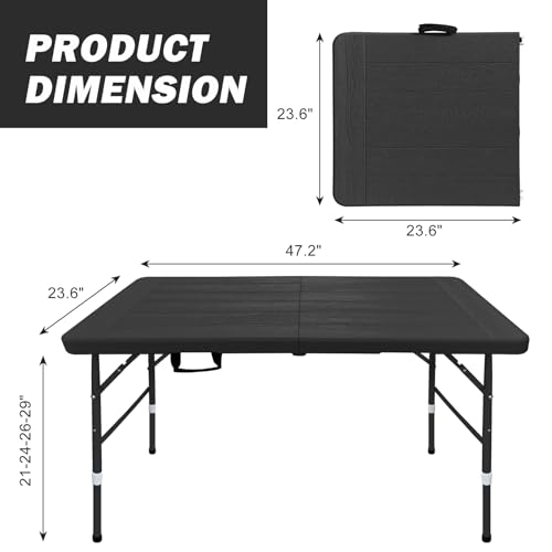ICSPOID Folding Table, 4FT/6 FT Foldable Table with Carrying Handle, Steel Legs Heavy Duty Portable Utility Table for Party, Dining, Wedding, Events, Picnic Indoor, Outdoor, Camping