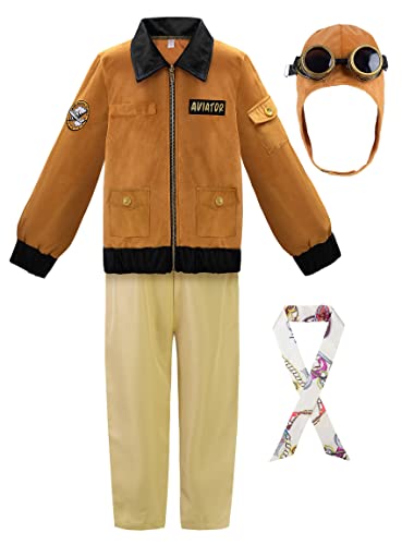 ReliBeauty Déguisement Aviatrice Aviateur Costume Amelia Earhart Enfant avec Chapeau 3-4ans, 100