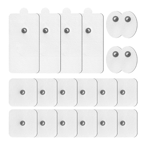 TENS Unit Replacement Pads, 20 Pcs Multiple Size Self-Adhesive Electrode Pads Reusable TENS Pads Set Compatible with TENS EMS Massager Using 3.5mm Snap on Button Lead Wires
