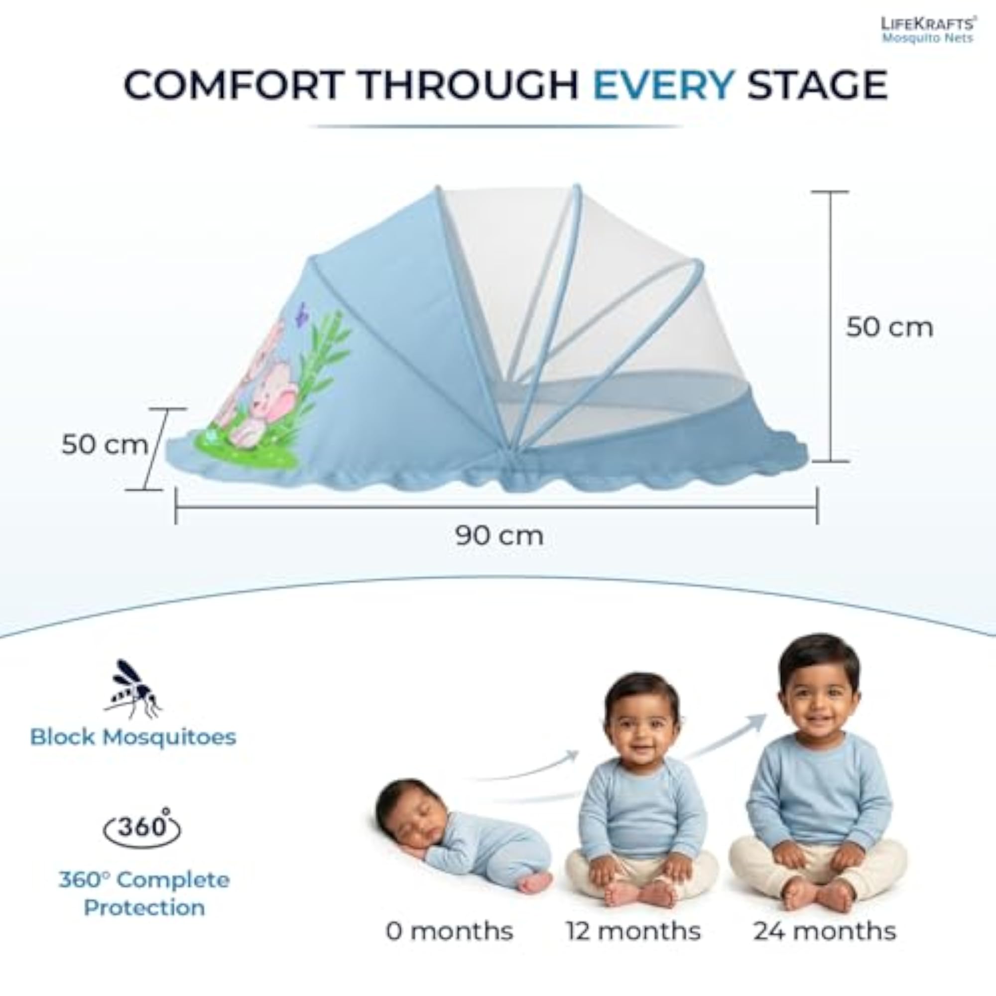 Foldable Bottomless Baby Mosquito Net, Cradle & Bed Protection