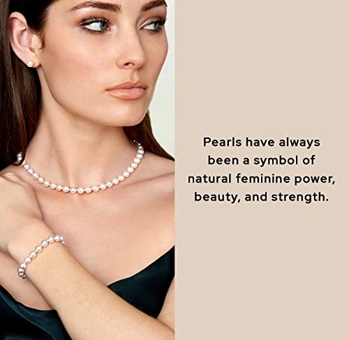 The Pearl Source Sterling Silver Pearl Jewelry Set For Women - Freshwater Pearl Necklace And Earring Set With Pearl Bracelet | Genuine Cultured Pearls, 6.5-7.0Mm #TOP1