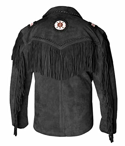 Western Genuine Suede Leather Jacket Men Native American Beaded Tassel Top Brown Fringe Cowboy Jacket for Sale2