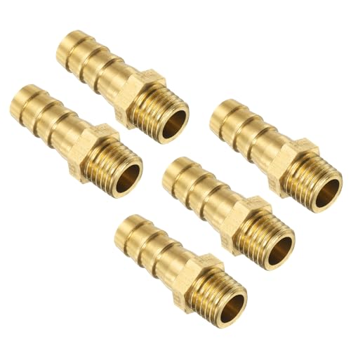 Image of sourcing map 5Pcs Brass Hose Barb Fittings Metric M12-1.5 Male to Barb Fit Hose ID 10mm Barbed Pipe Fitting Adapter Connector for Water Fuel Air