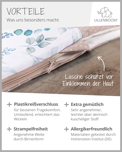 Ullenboom ® Sacco Nanna Baby Da 0 A 3 Mesi, 56/62 Eucalipto (Made In Eu) - Sacco A Pelo Baby Newborn - Tutto L'anno Per La Primavera, L'autunno E L'inverno, Sacco A Pelo Per Bambini Con 2,5 Tog - 6