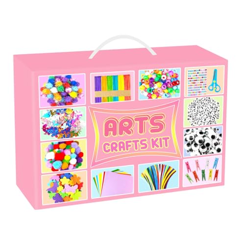 2000 PCS Lavoretti Creativi per Bambini Tutto-in-1 Kit Artigianali con Scovolini Giochi Creativi Scatola Lavoretti Bambini DIY Forniture Scuola Giocattoli Regalo per Ragazzo Ragazza 4-12, Rosa