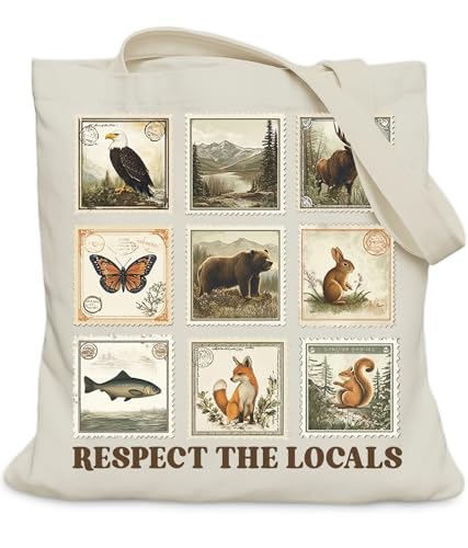 LUERHUI Nature Lover Gifts Tote Bag for Women Girls, Forest AnimalsTote Bag for Animal Lover, Respect the Locals