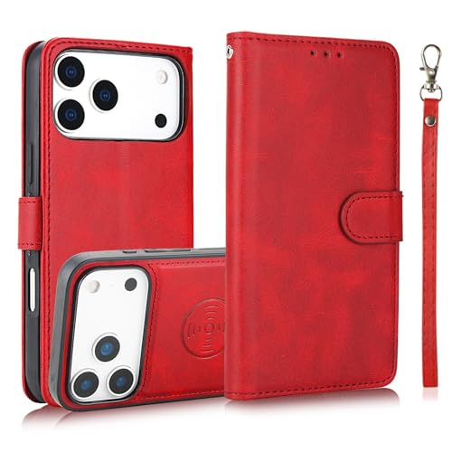 Étui iPhone 17 Air rouge : housse portefeuille en cuir à clapet magnétique chic
