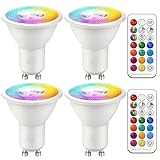ILC GU10 LED Light Bulb, 40 Watt Equivalent Color Changing 12 Colors 5W Dimmable Warm White 2700K RGB LED Light Bulbs with Remote Control (Pack of 4)