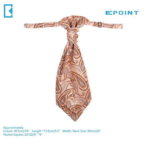 Epoint Floral Men X Long Day Ascot Clip-On Adjustable Big-Tall Beige Long-Pre-Tied Ascot Scarves Pocket-Square Set C.b.aq.s.026 Jacquard Silk Wool Blend #TOP1
