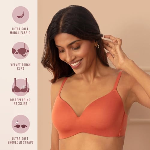 Image of NYKD (NYB013 Ultra Soft Modal Fabric Lightly Padded & Non Wired Tshirt Bra for Women | Seamless Neckline with Comfortable, Soft & Non Slip Shoulder Strap
