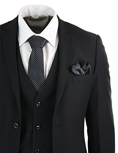 Mens 3 Piece Black Tailored Fit Complete Suit Classic Door Man Mourning Funeral4