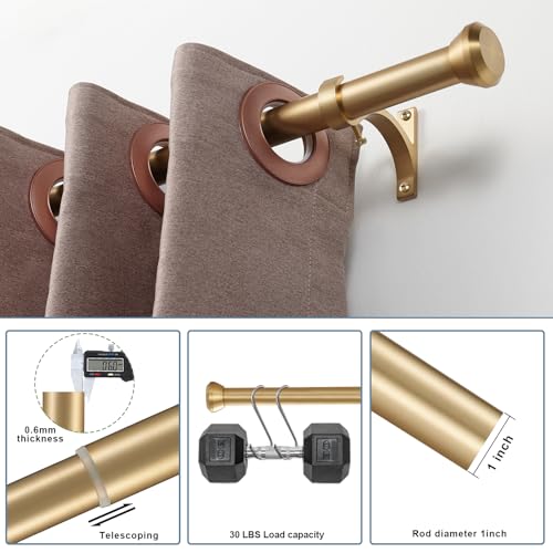 2 Pack Telescoping Curtain Rods, 1Inch Diameter Drapery Rods 72-144Inch Length Adjustable Rod with Brackets Window Treatment-Warm Gold by Kemmie - Image 3