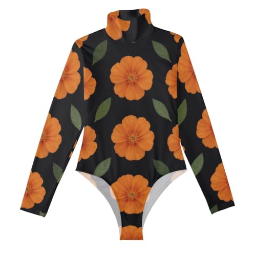 Body de manga larga estampado floral vintage cuello alto falso leotardo mujer
