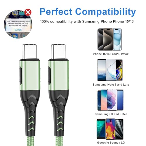 Image of Durcord USB C Cable, Upgarded 2Pack 10ft Fast USB Type C Charging Cable for Android /Phone /Pad /Laptop, Type C Charger Braided USB Cable Compatible withi Phone 16 /15 /Pro /Plus /Max /Sam.Sung-Green