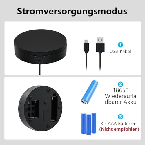 Mcbazel Drehteller Elektrisch 360 Grad Elektrischer Drehteller 13.8cm Motorisierter Drehständer Display-Tisch zur Präsentation von Schmuck, Uhren, digitalen Produkten（Schwarz）