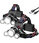 WdtPro Headlamp Rechargeable High Lumes, 2 Pack Lightweight Head Lamp with 3 Powered Bright LED H...