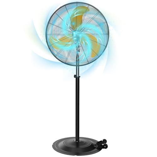 Fanqiebros Pro 30 Inch Industrial Pedestal Fan, 9500 CFM High Velocity Air Circulator, 3-Speed Heavy Duty Metal Standing Fan with Oscillation & Wheels for Warehouse, Garage, Shop, Patio – UL Listed