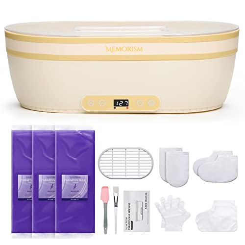 Memorism Paraffin Wax Machine For Hand And Feet, 2000Ml Aluminum Pot For Hands + 4500Ml Rubber Pot For Feet, Touchscreen Paraffin Wax Warmer Includes 3Lbs Wax, Moisturizing Paraffin Spa, Home Wax Kit #TOP20