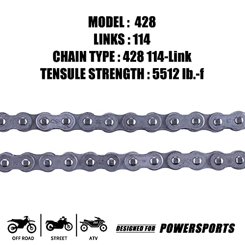 Mrelc 428 Motorcycle Chain+ Chain Breaker,114-Links Heavy Duty Drive Chain #TOP1