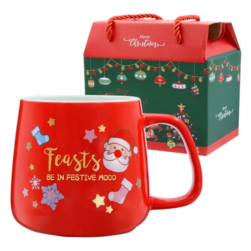 LIHAO Christmas Mug Xmas Santa Cups Ceramic Drink Cup for Tea Hot Chocolate Coffee Drinks (Red)