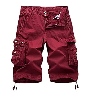 DAIHAN Mens Multi-Pocket Katoenen Shorts Cargo Shorts Utility Werk Korte Outdoor Wandelen Shorts Bermuda Shorts Combat Shorts, Wijn Rood, S
