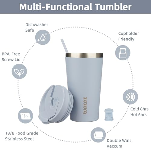 Image of BJPKPK 18 oz Coffee Tumbler with Straw, Insulated Stainless Steel Cup