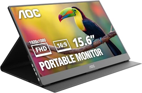 AOC 16T20 Portable Monitor 15.6" FHD 1080p IPS Display, USB-C Portable Laptop Screen, Mini HDMI, Built-in Speakers, Travel Monitor with Smart Cover, Compatible with Laptops, MacBook, PS5, Xbox by AOC - Used condition - CA$69.91