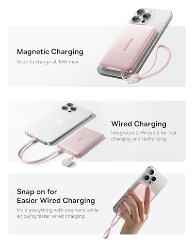 Image of Baseus Picogo Qi2 15W Magsafe Portable Charger, 0.5 inch Ultra Slim 10000mAh Wireless Power Bank with 27W Built-in USB-C Cable, Magnetic Battery Pack for iPhone 17 Pro Max /17 Pro /Air /16 /15 /14 /13 /12