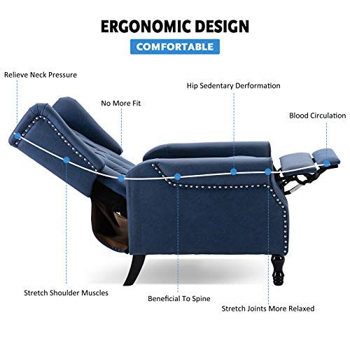 Artechworks Tufted Push Back Arm Chair Recliner Single Reclining For Adjustable Club Chair Home Padded Seating Living Room Lounge Modern Sofa, Dark Blue, Tech Cloth(Leathaire) #TOP7