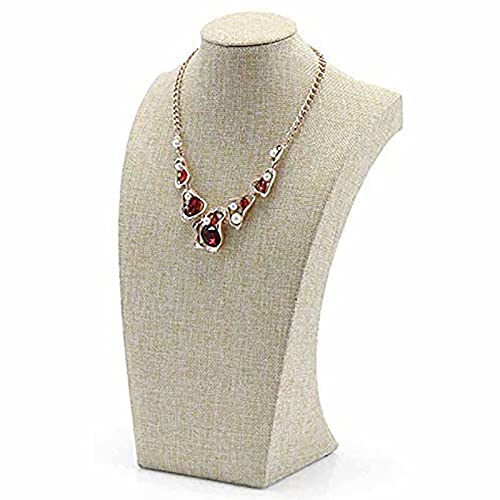 Présentoir à collier en lin Buste Mannequin Organisateur de bijoux pour colliers, bracelets, présentoir à figurines Mode élégante pour bureau, magasin de bijoux, organisateur résidentiel (30x17cm)