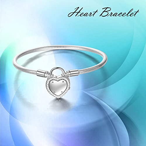Snake Bracelet for Charms 925 Sterling Silver Jewelry Lock of Love Heart Charms Bracelet Fit Any Charm Gift for Women4