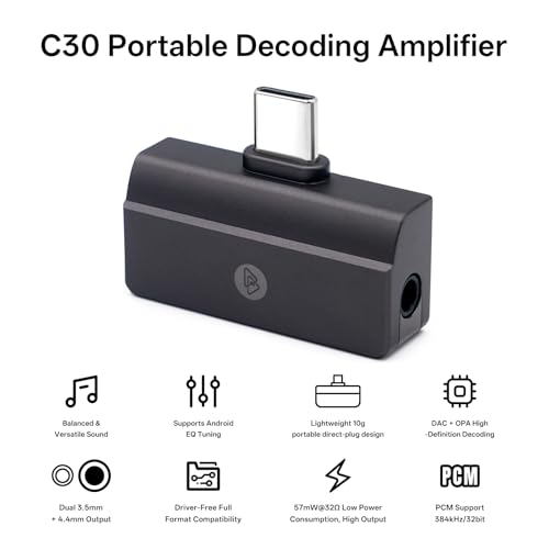Image of BQEYZ C30 USB‑C Portable DAC Amp, 3.5mm & 4.4mm Dual Output | Hi‑Res 32bit /384kHz Decoder with OPA Amplifier, 10‑Band EQ Tuning, 57mW@32Ω Mini Audio Adapter for Android /windowx