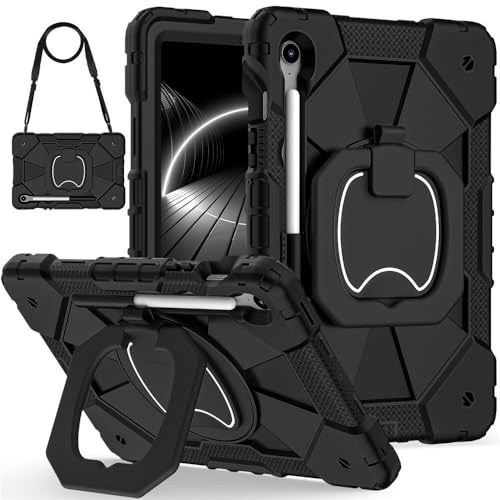 Coque Samsung Galaxy Tab S10 Lite antichoc noire rigide avec sangle