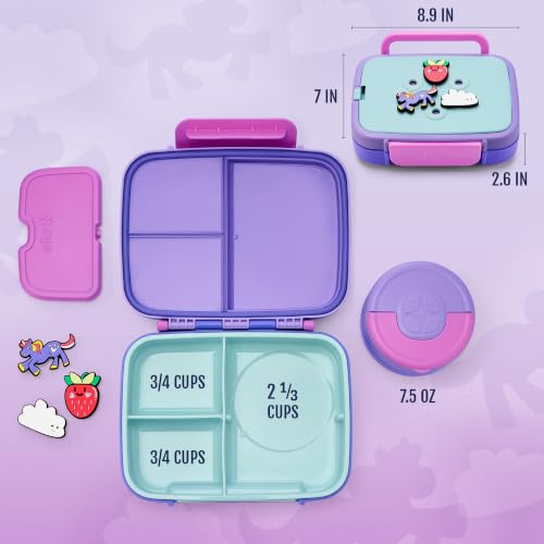 Ello Benni™ Kids Bento Box with Insulated Food Jar and Ice Pack, Leakproof Lunch Container, 3 Compartments, Charm Compatible, Hot and Cold Food Storage for School Lunch and Field Trips | Grape Fizz by Ello - Used condition - Image 3