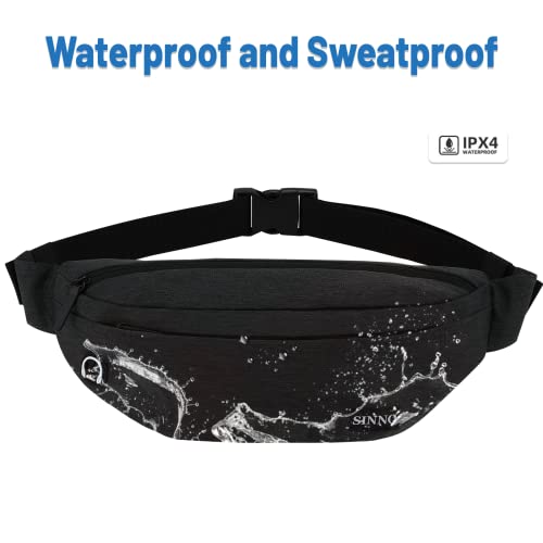 Image of SINNO Large Crossbody Fanny Pack for Women Men Belt Bag With 4-Zipper Pockets for Travel Running Hiking Workout Dog Walking Outdoors Sport Fishing Waist Pack Bag Carrying All Phones, Black, Large,