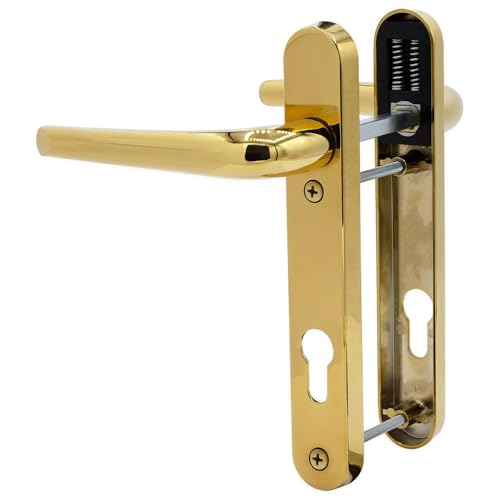 SHIELD HARDWARE uPVC Door Handle 92mm PZ Sprung Pair for PVC and Composite Doors Gold 122mm Fixing Centres
