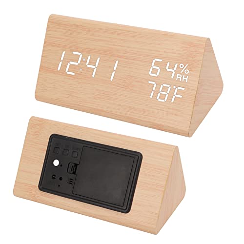 Pssopp Triangular LED Wooden Alarm Clock – Voice Control