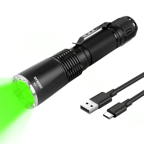 CROSSBLAZE Rechargeable Green Hunting Flashlight Long Range 984 FT Super Bright Light for Coyote Hog Fox Hunting and Night Observation ProC80-G (Green)