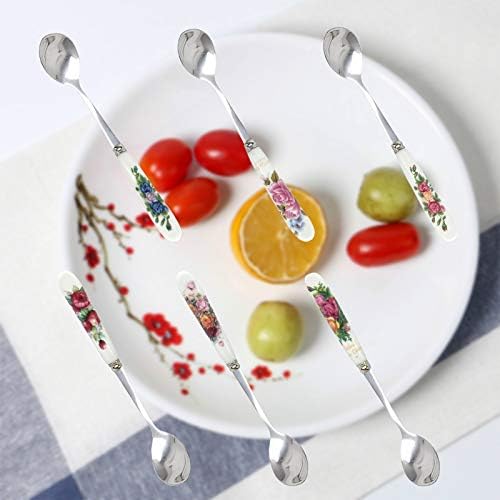 Coffee Spoon,Yoghurt Spoon 6 PCS Spoon with Decorative Porcelain Handles for Weddings,Christmas,Birthdays,Mirror Polished - Ideal for Coffee,Ceramic Handle Stainless Steel Teaspoon Set