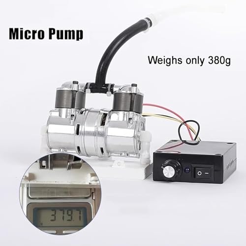 Bomba de Vacío Mini de Laboratorio sin Aceite, Bomba de Aire de Conversión de Frecuencia DC 12V 100 Kpa, Caudal Ajustable de 10L/min, Compatible con Filtración al Vacío/Aeración Convencional