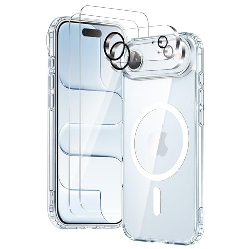 COPIKE Coque Magnétique pour iPhone 17 Air avec 2 Verres Trempés et 2 Caméra Protecteur, Compatible avec MagSafe, Étui Aimantée [Anti-Jaune et Antichoc] Anti-Rayures Dos PC et Bumper TPU, Transparente