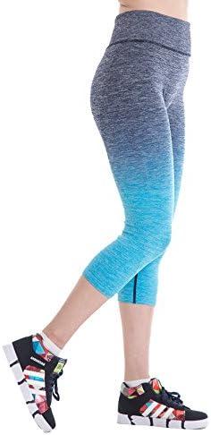 Women's Ombre Three-quarter Tights Capri Yoga Sport Workout Leggings Pants (S/M, Blue)